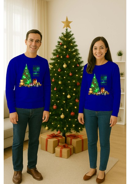 Unisex Happy New Year Yılbaşı Baskılı Yetişkin ve Çocuk Sweatshirt 3 Iplik Şardonlu Kumaş fiyatları