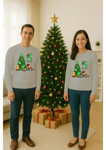 Unisex Happy New Year Yılbaşı Baskılı Yetişkin ve Çocuk Sweatshirt 3 Iplik Şardonlu Kumaş fiyatları