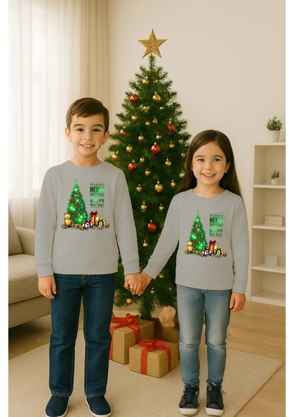 Unisex Happy New Year Yılbaşı Baskılı Yetişkin ve Çocuk Sweatshirt 3 Iplik Şardonlu Kumaş modelleri