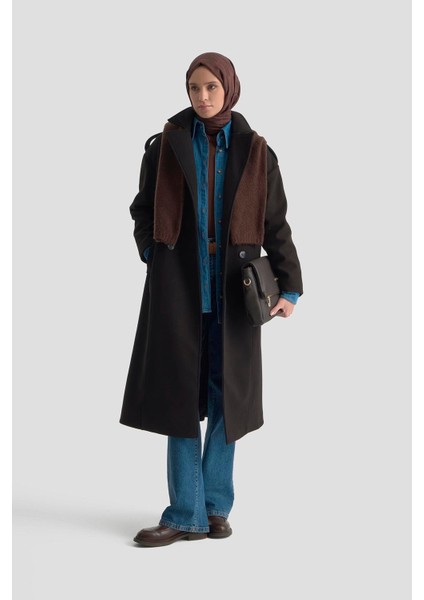 Aller Detaylı Düğmeli Manto 25KT1729 Siyah fiyatları