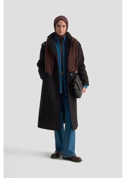 Aller Detaylı Düğmeli Manto 25KT1729 Siyah modelleri