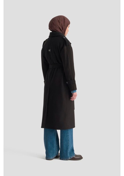 Aller Detaylı Düğmeli Manto 25KT1729 Siyah indirimleri
