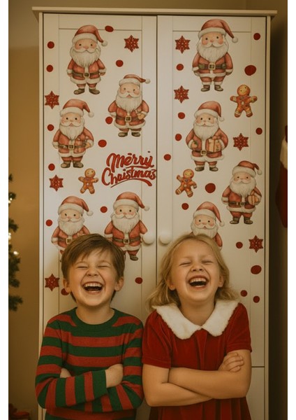 2026 Yeni Yıl Şeffaf Çift Taraflı Noel Baba ve Zencefilli Kurabiye Adam Yılbaşı Sticker Seti fiyatları