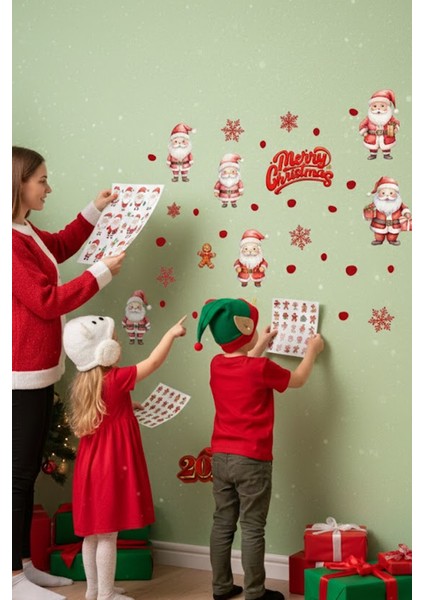 2026 Yeni Yıl Şeffaf Çift Taraflı Noel Baba ve Zencefilli Kurabiye Adam Yılbaşı Sticker Seti modelleri