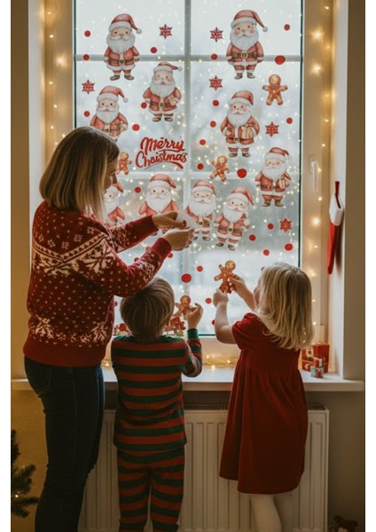 2026 Yeni Yıl Şeffaf Çift Taraflı Noel Baba ve Zencefilli Kurabiye Adam Yılbaşı Sticker Seti fırsatları