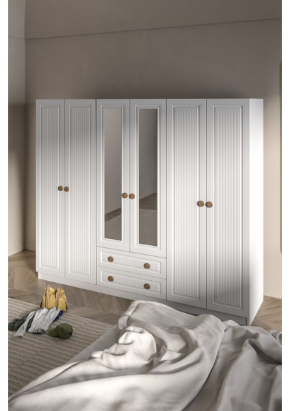 Bohem 6 Kapak 2 Çekmece Aynalı Gardırop Mdf Kapak modelleri