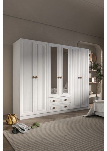 Bohem 6 Kapak 2 Çekmece Aynalı Gardırop Mdf Kapak fırsatları