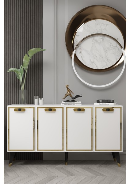 8221-32CT KB150 Konsol,tv Ünitesi Beyaz-Altın-Siyah