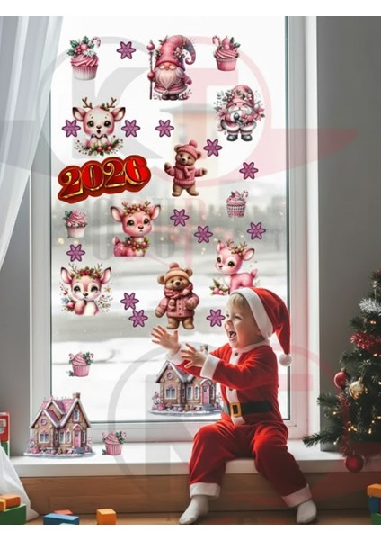 Yeni Yıl Yılbaşı Figürleri Hoşgeldin 2026 Kız Çocuk Yeni Sezon Cam Kapı Duvar Sticker Seti