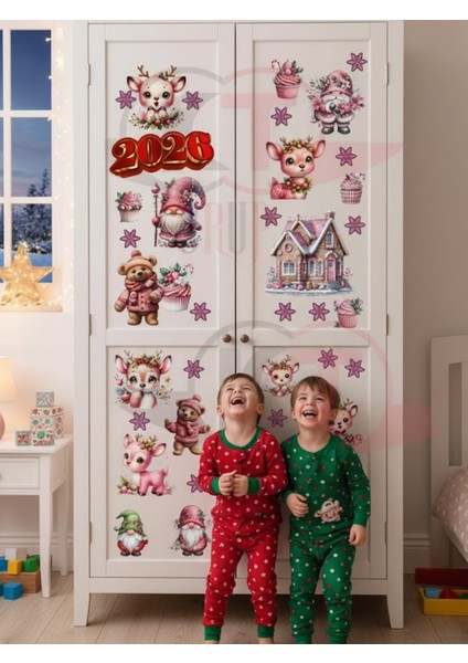 Yeni Yıl Yılbaşı Figürleri Hoşgeldin 2026 Kız Çocuk Yeni Sezon Cam Kapı Duvar Sticker Seti fiyatları