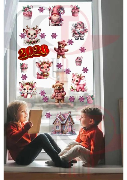 Yeni Yıl Yılbaşı Figürleri Hoşgeldin 2026 Kız Çocuk Yeni Sezon Cam Kapı Duvar Sticker Seti modelleri