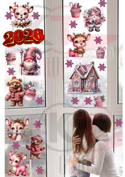 Yeni Yıl Yılbaşı Figürleri Hoşgeldin 2026 Kız Çocuk Yeni Sezon Cam Kapı Duvar Sticker Seti indirimleri