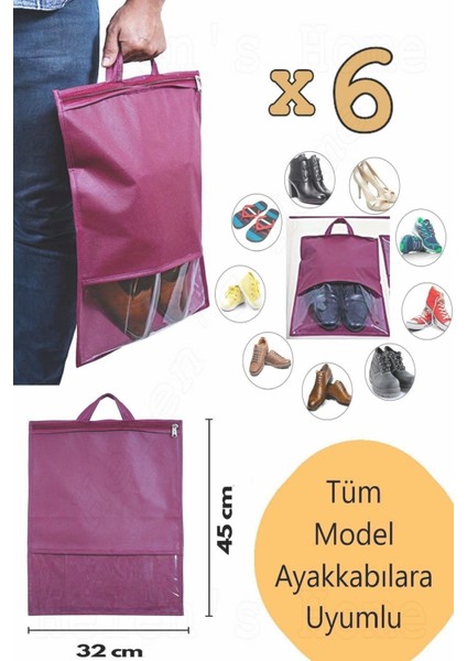 6 Adet Pencereli Ayakkabı Düzenleyici Saklama Çantası Askılı Dolap Çekmece Seyahat Çantası Hurcu