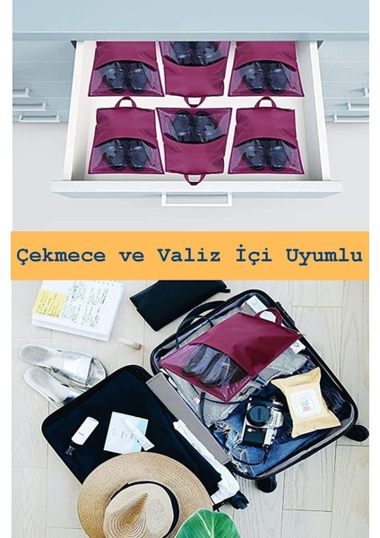 6 Adet Pencereli Ayakkabı Düzenleyici Saklama Çantası Askılı Dolap Çekmece Seyahat Çantası Hurcu modelleri