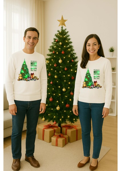 Unisex Happy New Year Yılbaşı Baskılı Yetişkin ve Çocuk Sweatshirt 3 Iplik Şardonlu Kumaş fiyatları