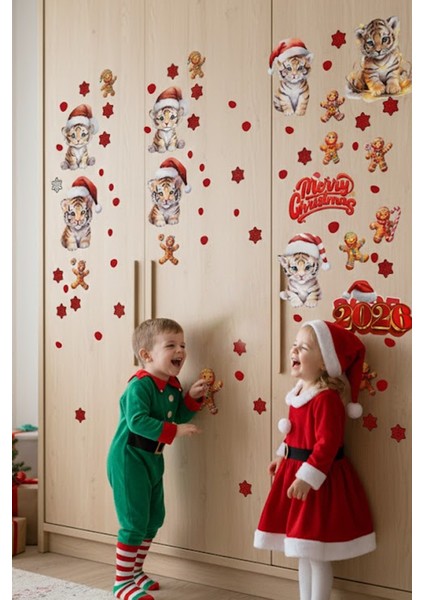 2026 Yeni Yıl Şeffaf Çift Taraflı Yılbaşı Kaplanları Kapı Dolap Pencere Sticker Seti fiyatları