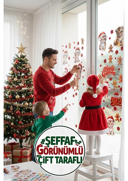 2026 Yeni Yıl Şeffaf Çift Taraflı Yılbaşı Kaplanları Kapı Dolap Pencere Sticker Seti modelleri