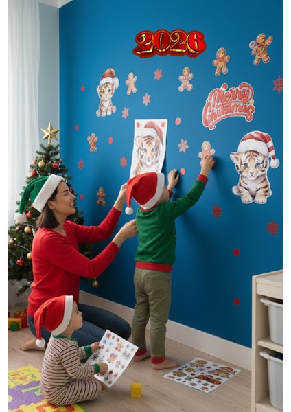 2026 Yeni Yıl Şeffaf Çift Taraflı Yılbaşı Kaplanları Kapı Dolap Pencere Sticker Seti fırsatları