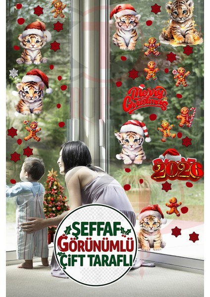 2026 Yeni Yıl Şeffaf Çift Taraflı Yılbaşı Kaplanları Kapı Dolap Pencere Sticker Seti indirimleri