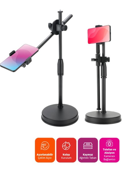 PSM139 Masaüstü Tripod 360° Döner Telefon Tutucu Ring Light Uyumlu Siyah fiyatları