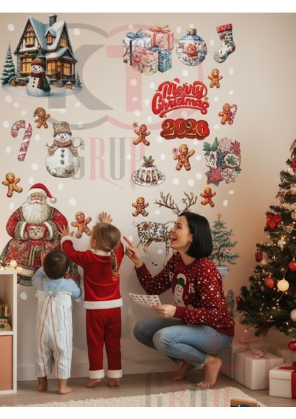 Yeni Yıl Yılbaşı Figürleri Hoşgeldin 2026 Noel Baba, Karlı Ev ve Kurabiye Adam Sticker Seti fiyatları