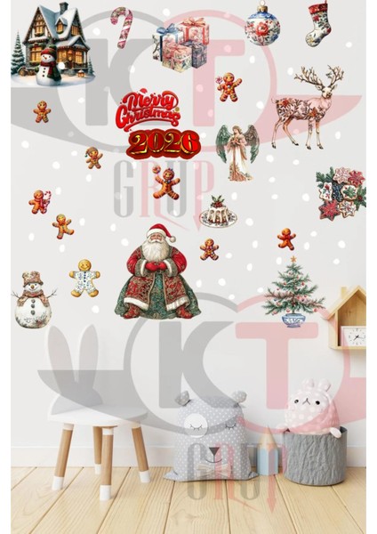 Yeni Yıl Yılbaşı Figürleri Hoşgeldin 2026 Noel Baba, Karlı Ev ve Kurabiye Adam Sticker Seti fırsatları