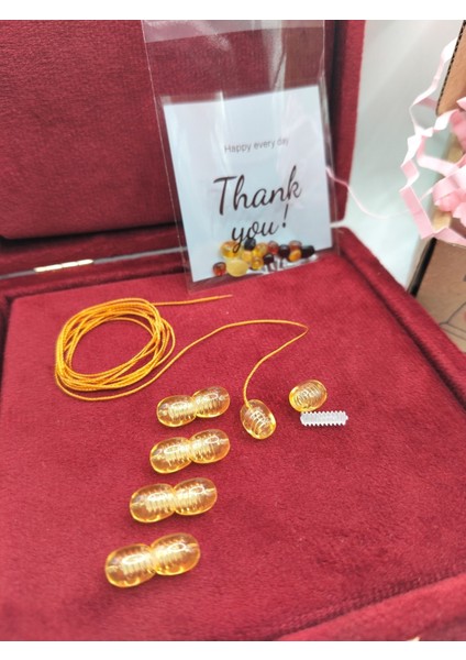 Kehribar Tamir Kiti 5 Adet Klips 100 cm Ip ve Kehribar Taneleri - Klips Limon Sarı Siyah