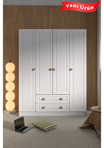 4 Kapak 2 Çekmece Gardırop Mdf Kapak
