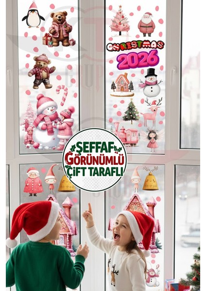 Şeffaf Çift Taraflı Noel Ayıcık, Kardan Adam ve Tren Sticker Seti - Yılbaşı Kapı Dolap Cam Dekoru fiyatları