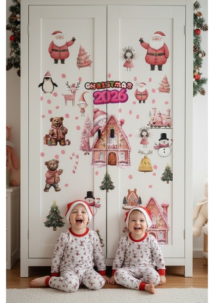 Şeffaf Çift Taraflı Noel Ayıcık, Kardan Adam ve Tren Sticker Seti - Yılbaşı Kapı Dolap Cam Dekoru modelleri