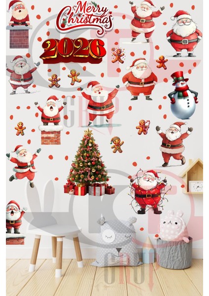 Şeffaf, Çift Taraflı 2026 Merry Christmas Noel Baba & Kardan Adam Yılbaşı Sticker Seti fırsatları
