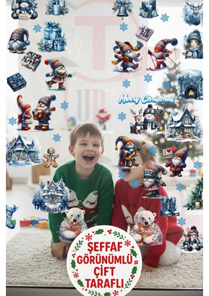 Şeffaf & Çift Taraflı Karlı Evler, Noel Baba ve Kardan Adam Yılbaşı 2026 Sticker Seti fırsatları