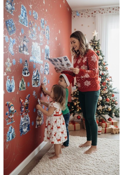 Şeffaf & Çift Taraflı Karlı Evler, Noel Baba ve Kardan Adam Yılbaşı 2026 Sticker Seti indirimleri