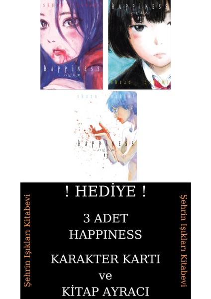 Happiness 1-2-3 Manga Seti (3 Kitap) / 3 Adet Happiness Karakter Kartı ve Kitap Ayracı Hediye
