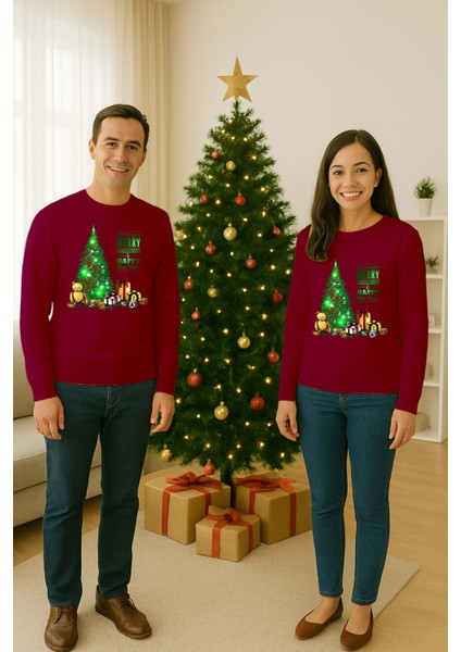 Unisex Happy New Year Yılbaşı Baskılı Yetişkin ve Çocuk Sweatshirt 3 Iplik Şardonlu Kumaş fiyatları