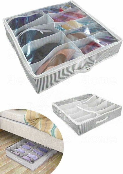 10 Bölmeli Ayakkabı Saklama Çantası Düzenleyici Hurç Gri Çizgili