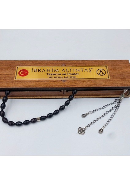 Siyah Alpaka Püsküllü Arpa Kesim Ateş Kehribar Tespih (Ahşap Kutulu) fiyatları