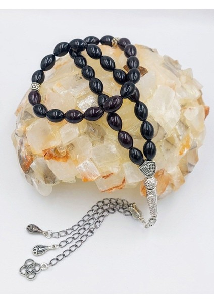 Siyah Alpaka Püsküllü Arpa Kesim Ateş Kehribar Tespih (Ahşap Kutulu) indirimleri