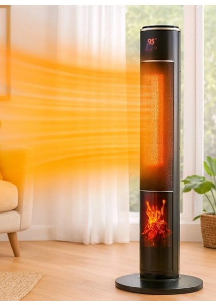 German Black Hg-Blko OLED Oval Seri Şömineli Ekran Dijital Seramik Kule Tipi Fanlı Isıtıcı Uzaktan Kumandalı fırsatları