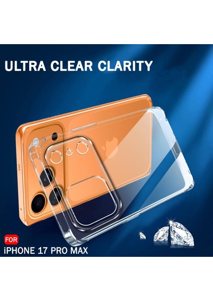 iPhone 17 Pro Max Şeffaf Silikon Kılıf – Şarj Yeri Tıpalı, Kenarları Kaymaz