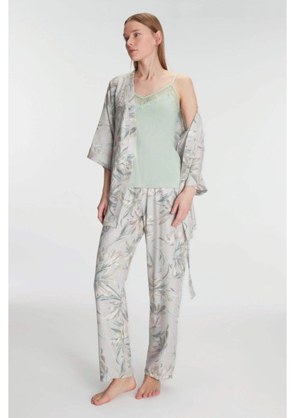 Arias Closet Sabahlık Atlet ve Pantolon Takım Pamuklu Pijama Set