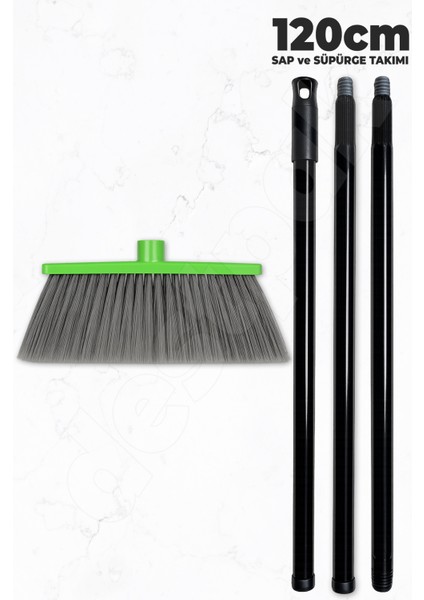 Saplı Ev Süpürgesi - Ekstra Kaliteli - 120CM Sap - Demonte Sap - Uzun Fırça Kılı - Dış Mekan Süpürge