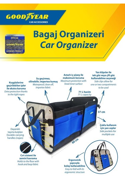Oto Bagaj Organizer 60 x 37 cm - 71 L