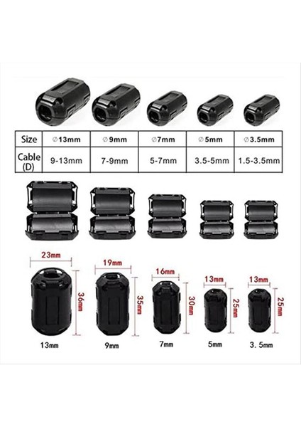 3 5 Mm/ 5mm/ 7mm/ 9mm/ 13MM Çap/ Video Kablo Güç Kablosu Için 50 Adet Emc Gürültü Bastırıcı Kablo Klibi (Yurt Dışından) indirimleri