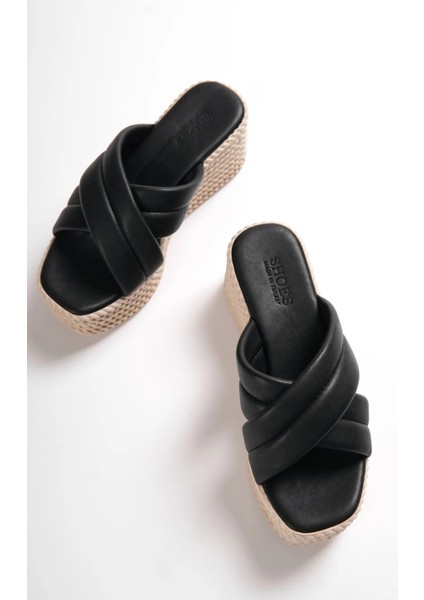 Joymıx Dolgu Topuklu Ortopedik Taban Hasır Görünümlü Kadın Terlik Ckt - Siyah indirimleri