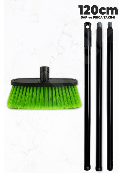 Saplı Ev Fırçası - Ekstra Kaliteli - 120CM Sap - Demonte Sap - Uzun Fırça Kılı - Oto Fırçası