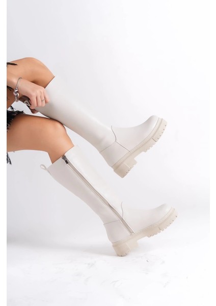 Mıra Bağcıksız Fermuarlı Ortopedik Taban Kadın Çizme Ckt - Krem modelleri