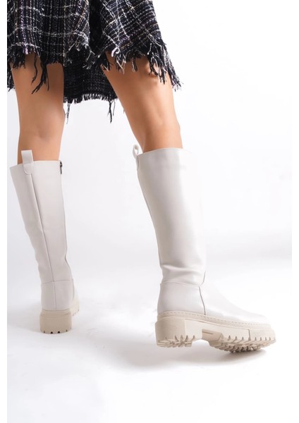 Mıra Bağcıksız Fermuarlı Ortopedik Taban Kadın Çizme Ckt - Krem fırsatları