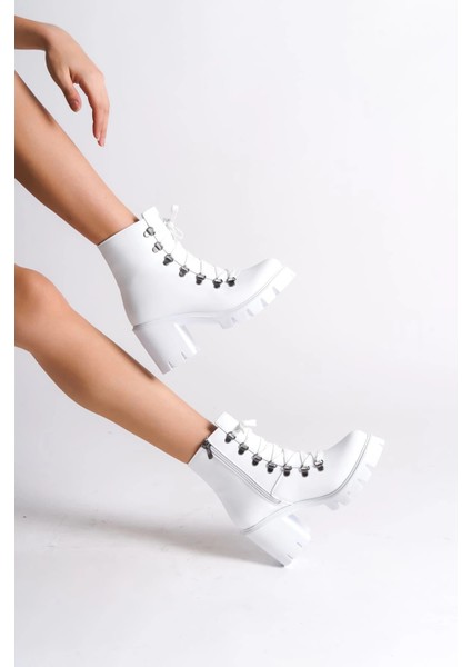 Emma Bağcıklı Fermuarlı Ortopedik Taban Topuklu Kadın Bot Cbt - Beyaz modelleri