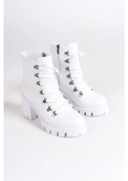 Emma Bağcıklı Fermuarlı Ortopedik Taban Topuklu Kadın Bot Cbt - Beyaz fırsatları